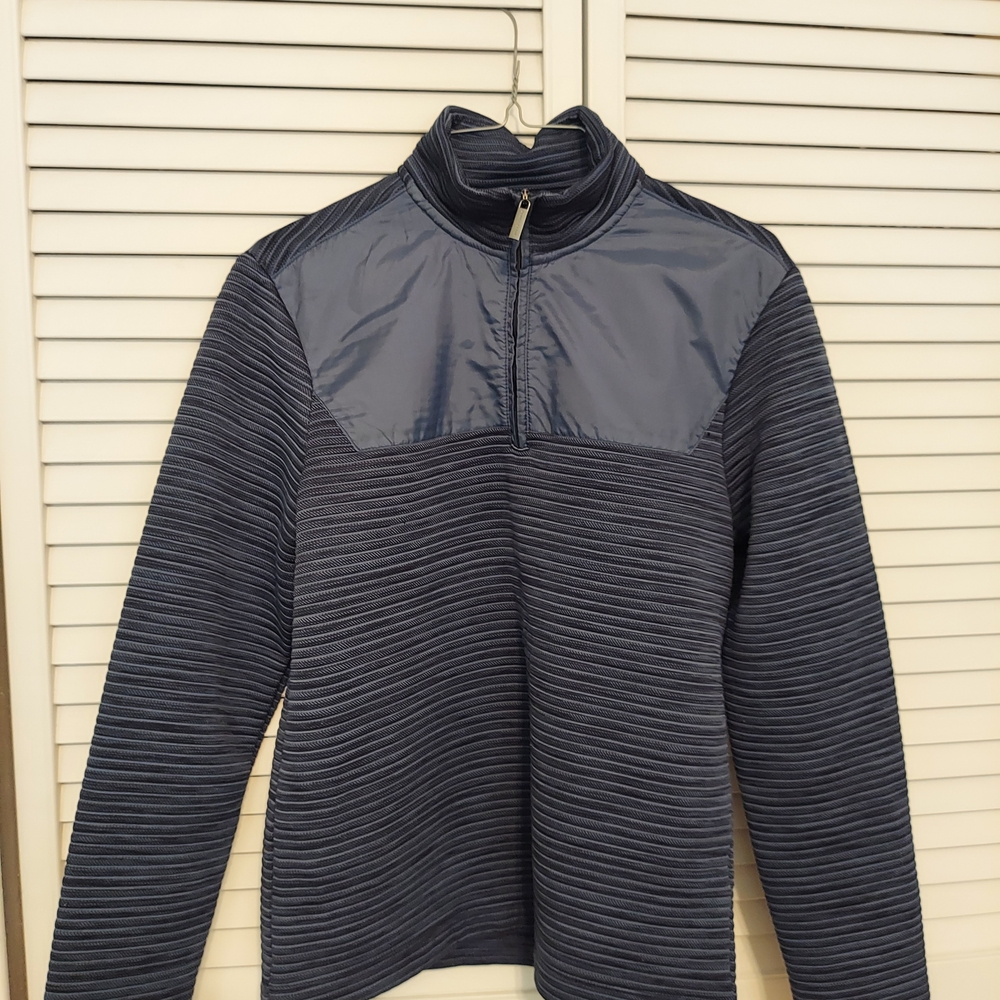 Perry Ellis Men's Striped Navy Quarter-Zip Jacket
